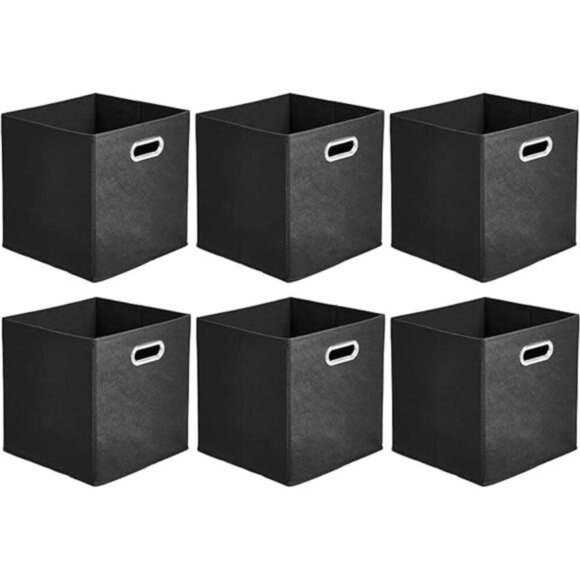 Black Fabric Storage Bins Set of 6 Collapsible Cube Organizer with Handles - Picture 7 of 7